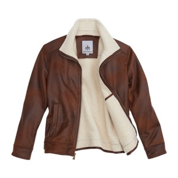 Rainforest faux shearling lined leather aviator jacket Clearance